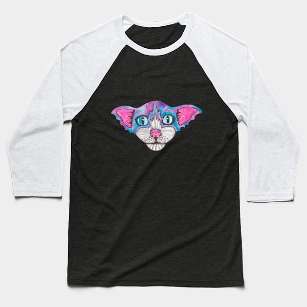 Watercolor bat cat Baseball T-Shirt by deadblackpony